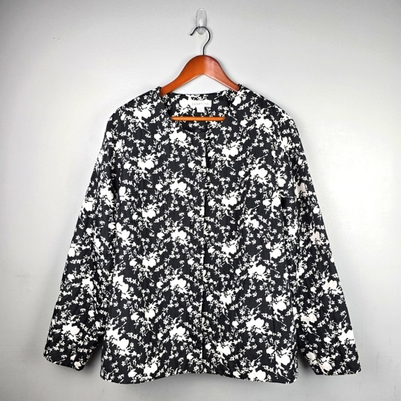 COLDWATER CREEK Floral Structured Jacket Blazer Crew Neck Black White Womens 24 - Picture 2 of 15